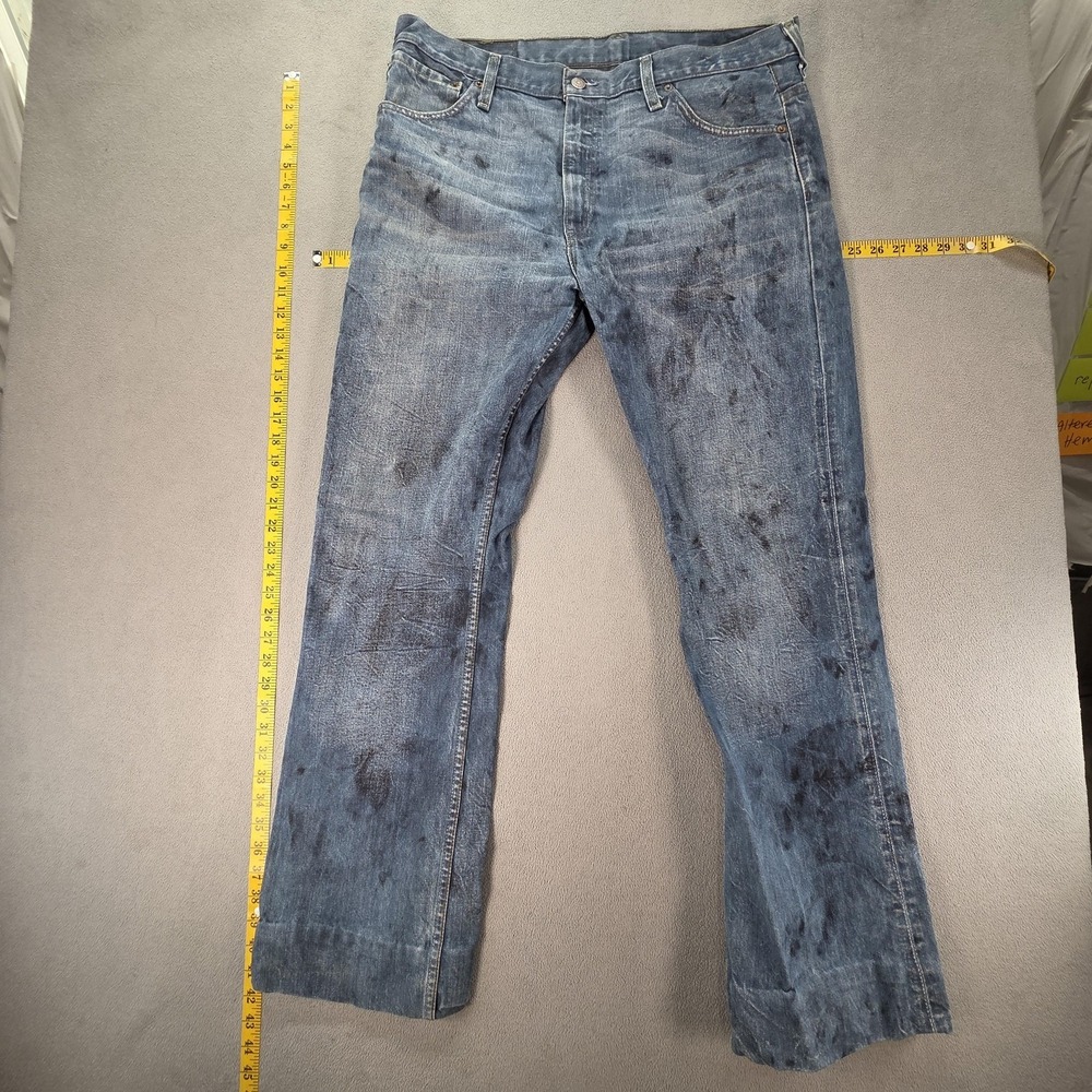 Levis 507 Jeans‎ Mens Blue Med Wash Altered Hem Heavily Stained Fits 36x33